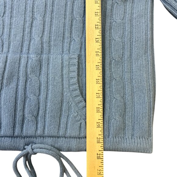Twiggy London Lambswool Blue Sweater Hoodie Cable Knit Tie Waist Pocket Sz S - Picture 9 of 10
